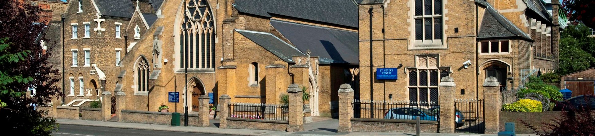 Church of St Peter the Apostle Roman Catholic Church and Church Centre, Woolwich New Road, Greenwich, London. Exterior, view from south west.