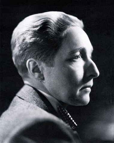 Black and white photo of Radclyffe Hall in profile