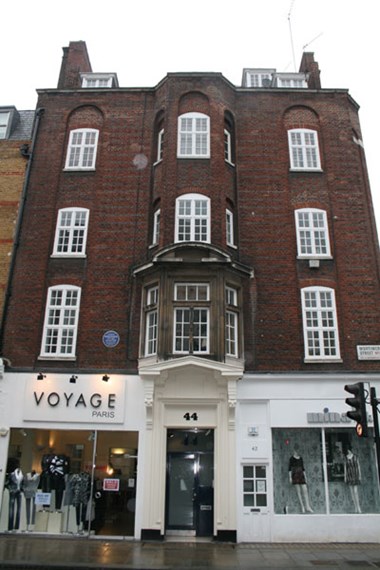 Ames House, Mortimer Street, Westminster, a YWCA hostel for working women built in 1904 to the designs of Beresford Pite, offered accommodation and a cheap public restaurant separate from the dining hall. Listed Grade II. 
© Cheryl Law (2010). Source Historic England.NMR.