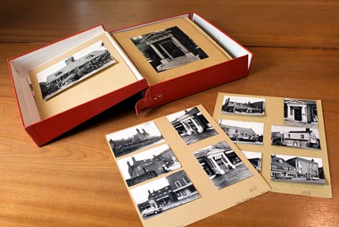 England's Places: Cards and a red box on a search room table