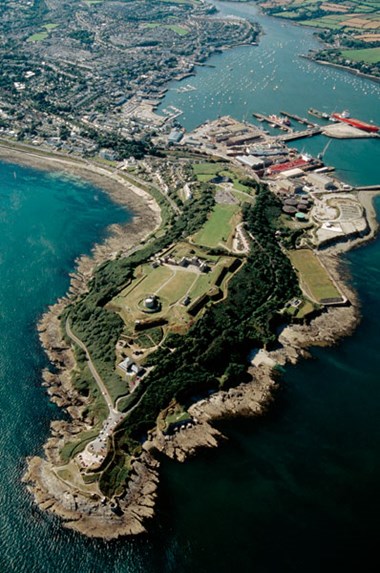 An aerial view of Pendennis Point looking north-east towards the Carrick Roads