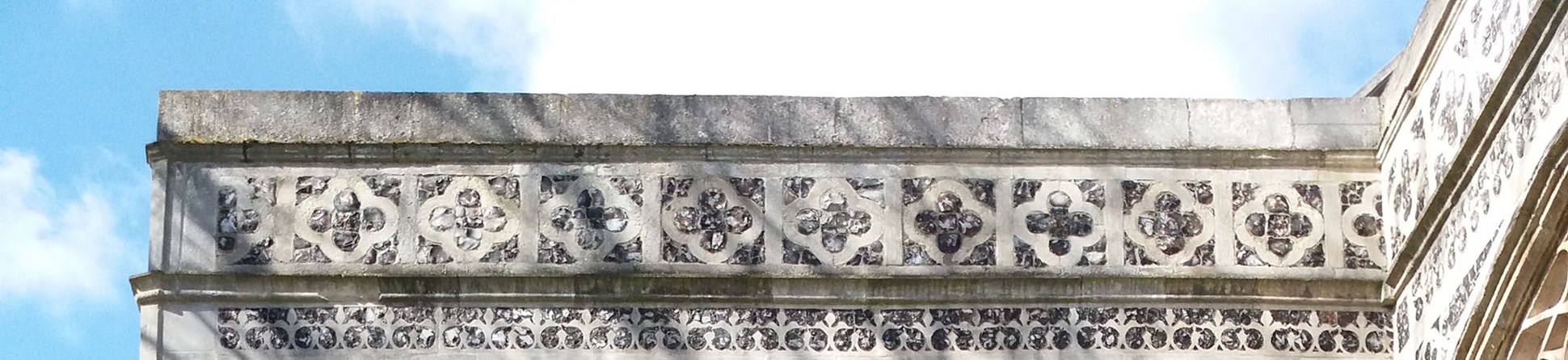 Exterior view of church window and surrounding stonework