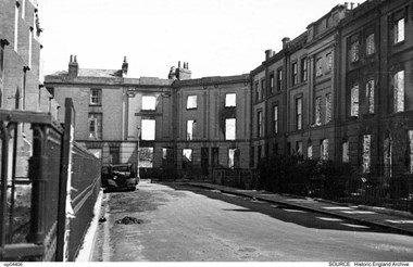 Bomb damage in St Paul’s Square, Portsmouth